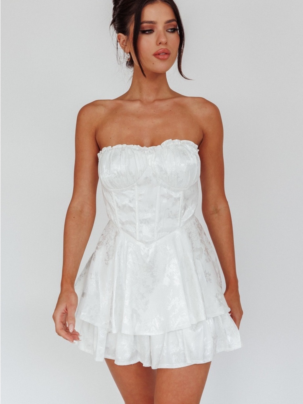 Angel Biba Corset Tier Mini Dress Romper NWT L Soft Girl Romantic Angel Dainty